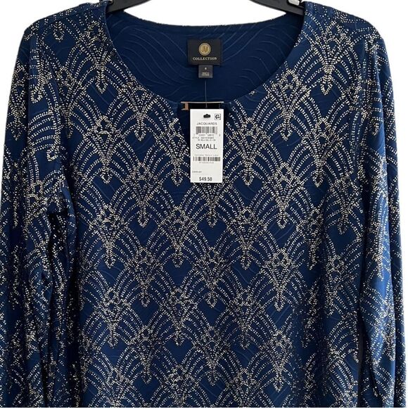 JM Collection Ladies' Intrepid Blue Jacquard Keyhole Sz S NWT🏷 gold accents - Picture 9 of 15